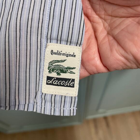 Lacoste SZ 40 Mens Blue Striped Button Down Shirt Preppy Casual Medium - Picture 4 of 5